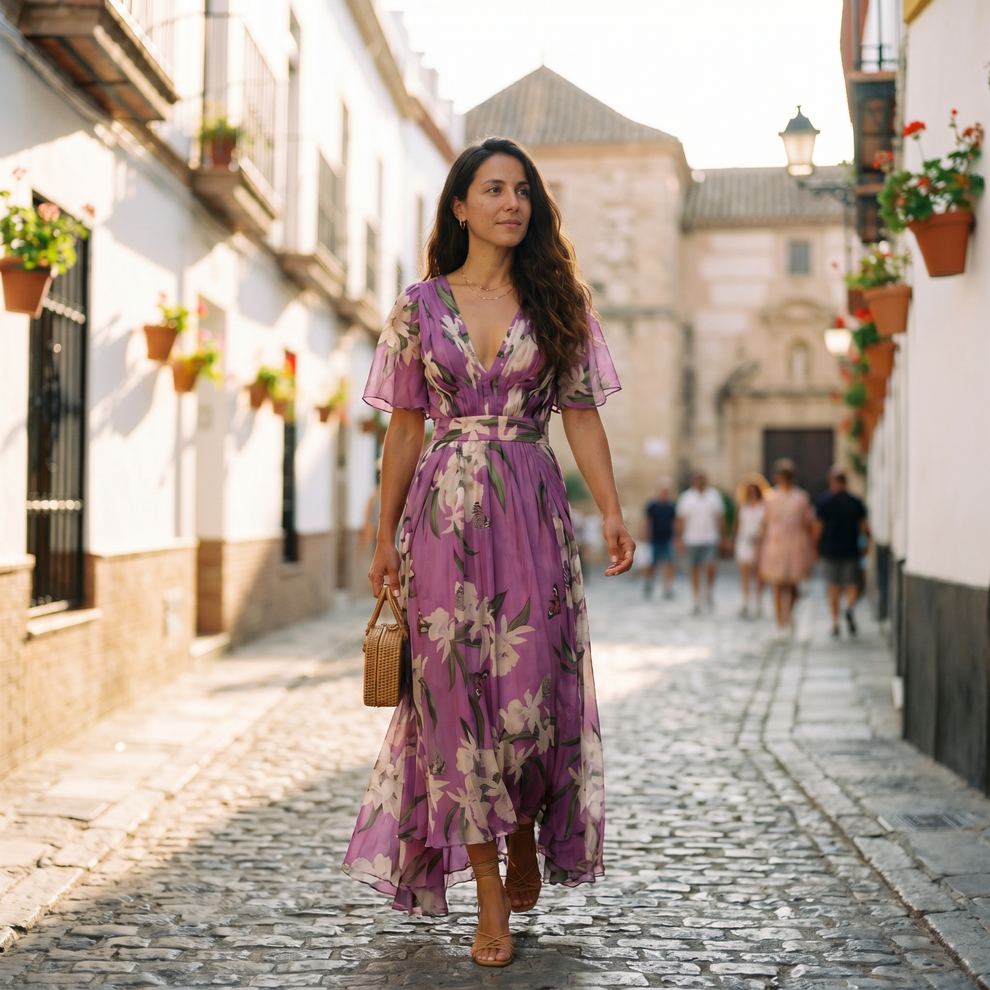 Sancha | Robe longue fleurie pour femme avec col en V et coupe confortable