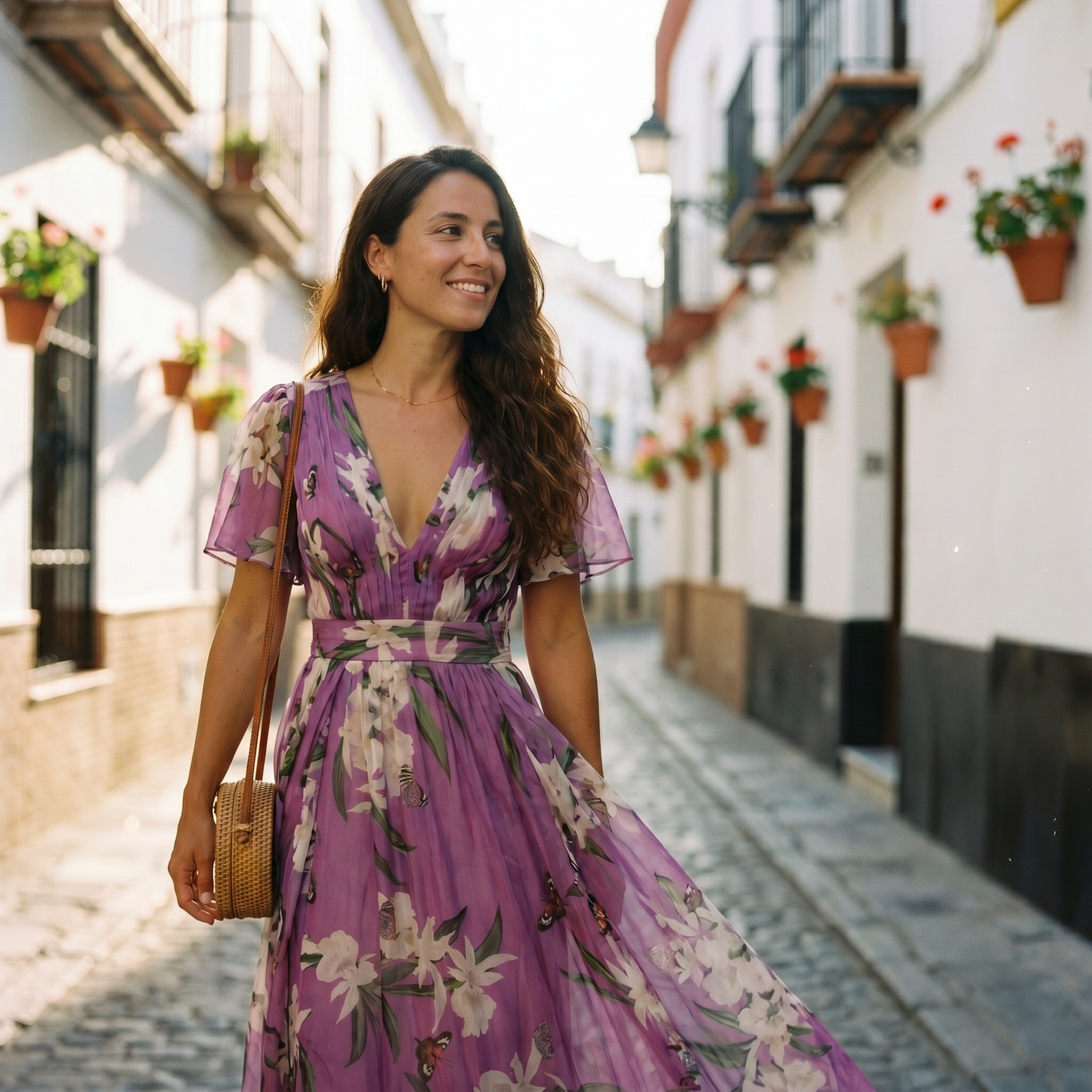 Sancha | Robe longue fleurie pour femme avec col en V et coupe confortable