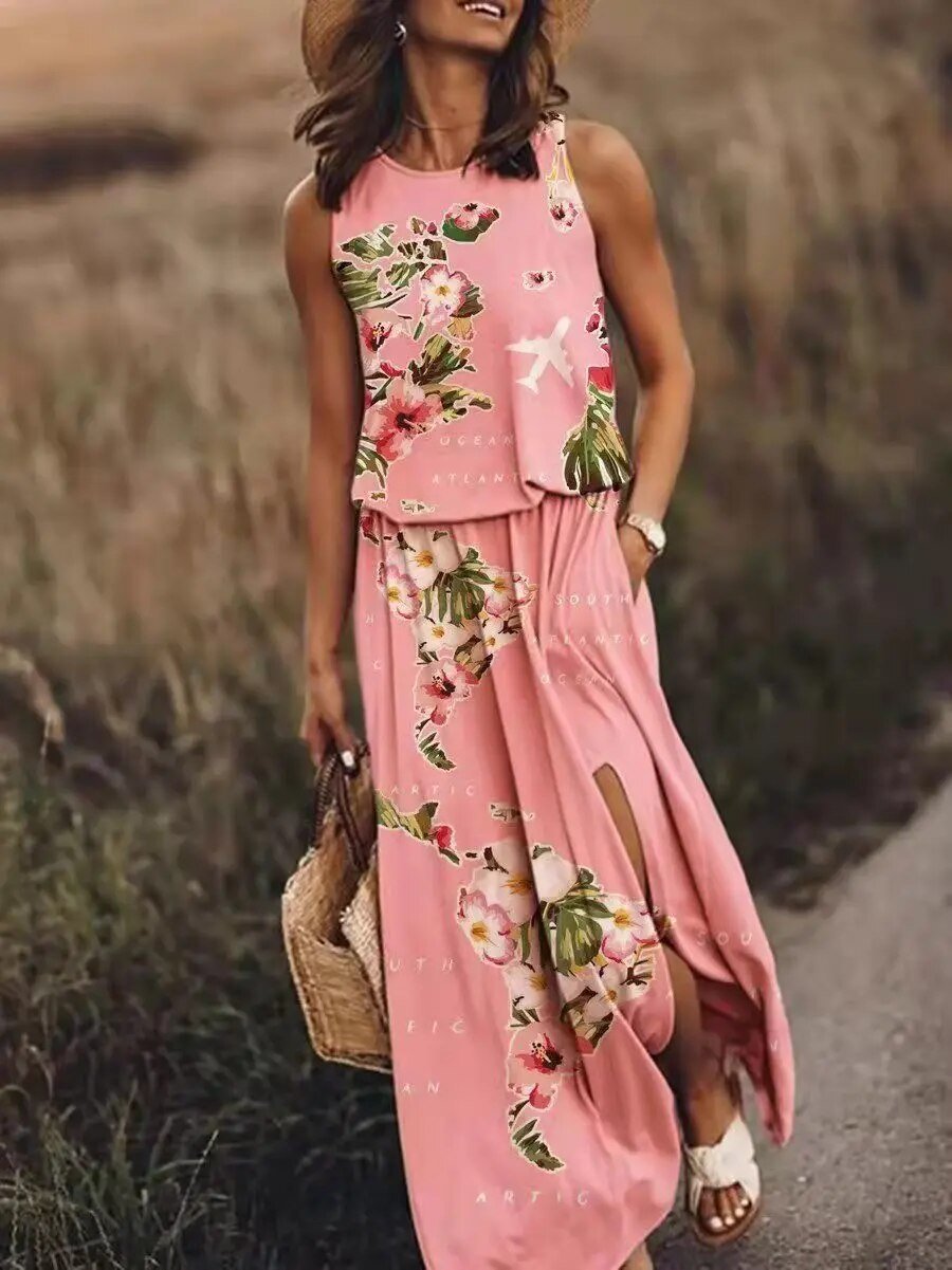 Irene | Vestido largo para mujer con estampado floral y cintura elástica