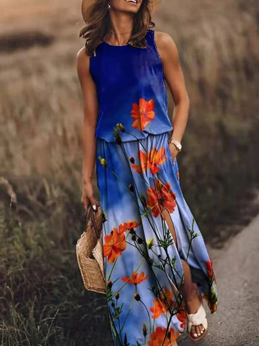 Irene | Vestido largo para mujer con estampado floral y cintura elástica