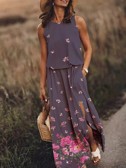 Irene | Vestido largo para mujer con estampado floral y cintura elástica