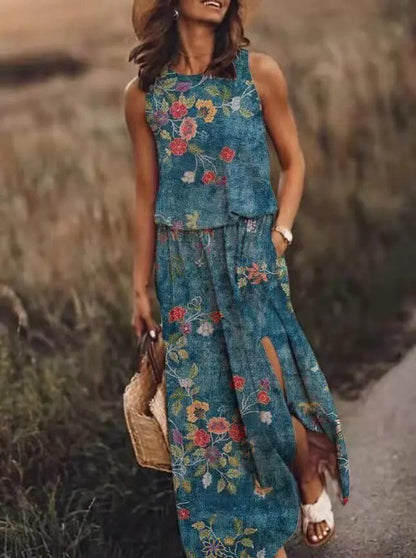 Irene | Vestido largo para mujer con estampado floral y cintura elástica