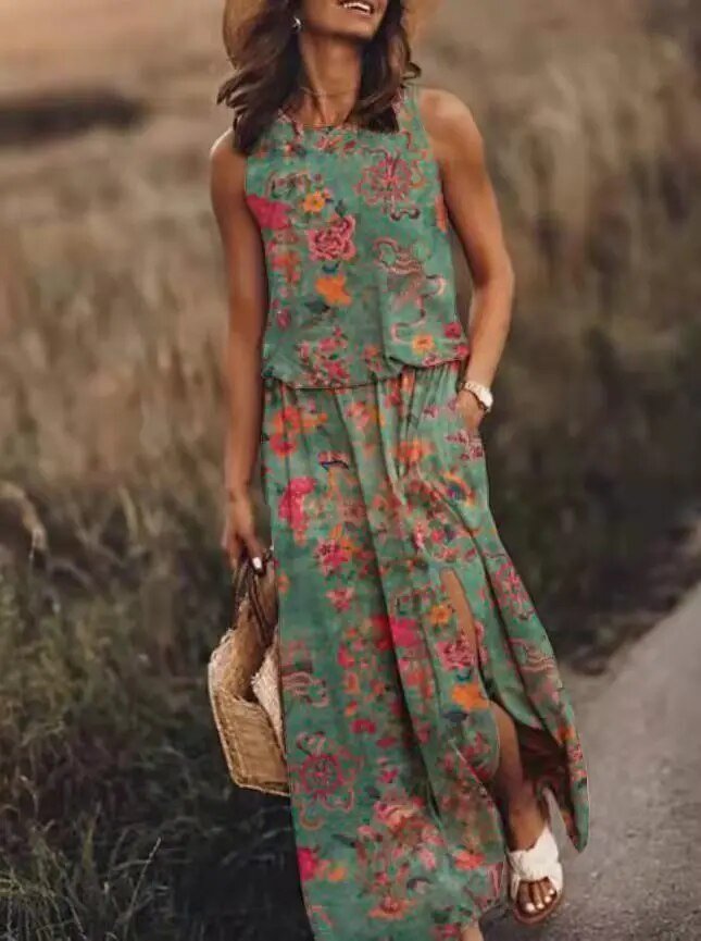 Irene | Vestido largo para mujer con estampado floral y cintura elástica