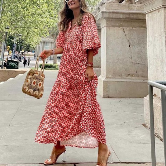 Cayetana | Robe maxi bohème pour femme avec col en V