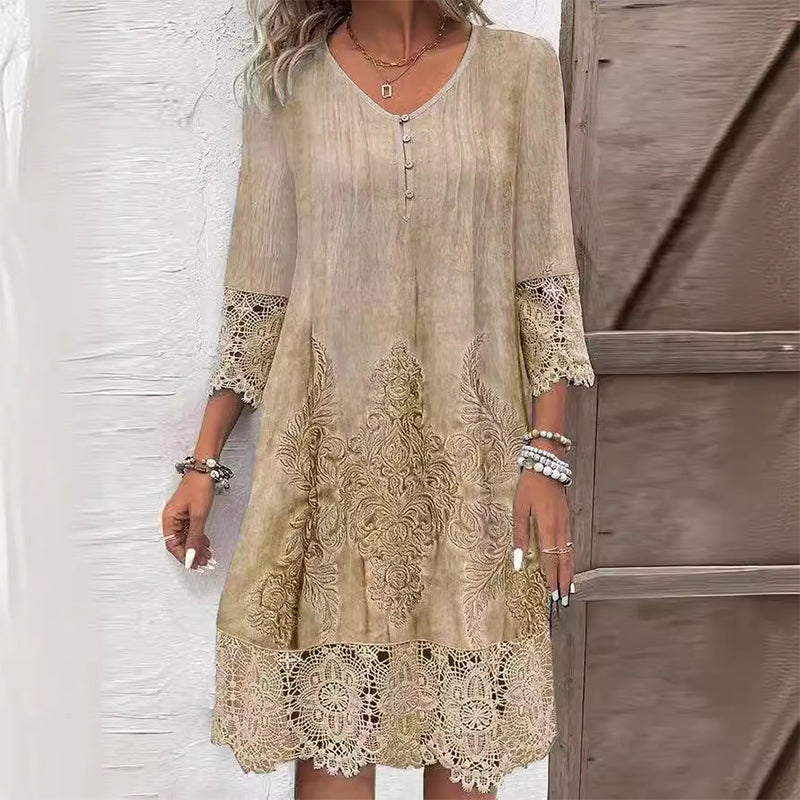 Reyes | Robe midi avec imprimé floral et détails en dentelle