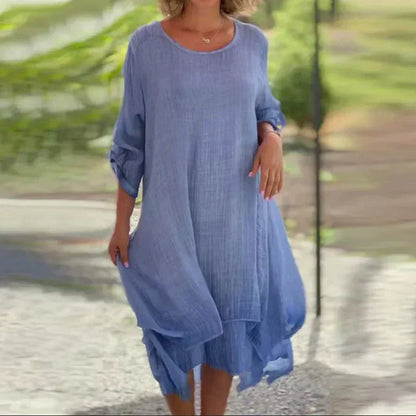 Mariela | Vestido midi para mujer con capas y manga tres cuartos