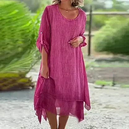 Mariela | Vestido midi para mujer con capas y manga tres cuartos