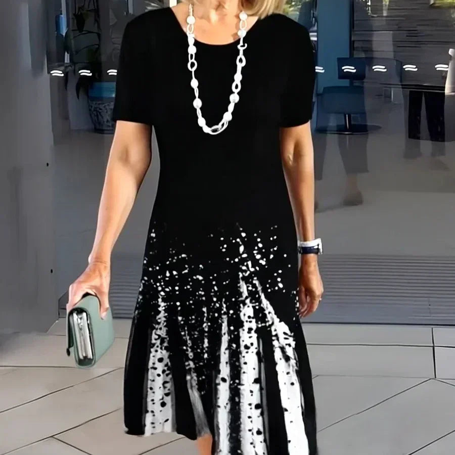 Elmara | Robe midi pour femme à imprimé et manches courtes