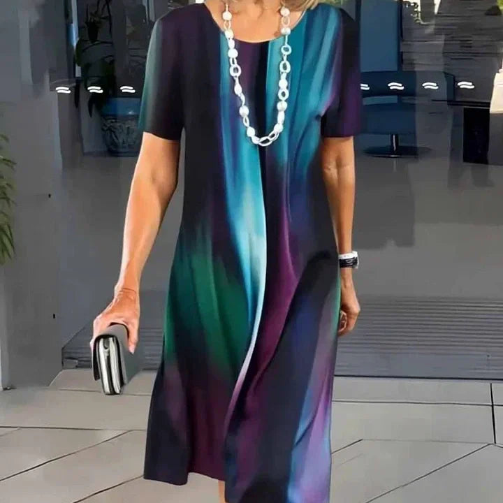 Elmara | Robe midi pour femme à imprimé et manches courtes