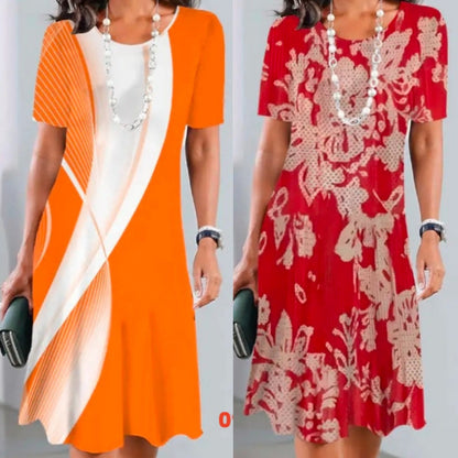 Elmara | Robe midi pour femme à imprimé et manches courtes