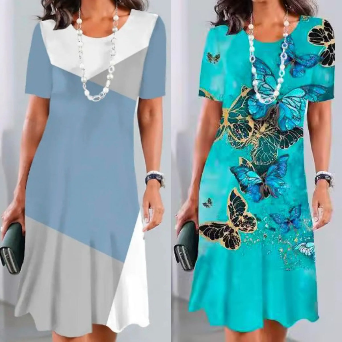 Elmara | Robe midi pour femme à imprimé et manches courtes