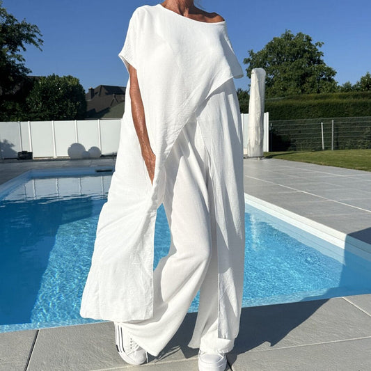 Nareva | Ensemble deux pièces avec top manches courtes et pantalon large