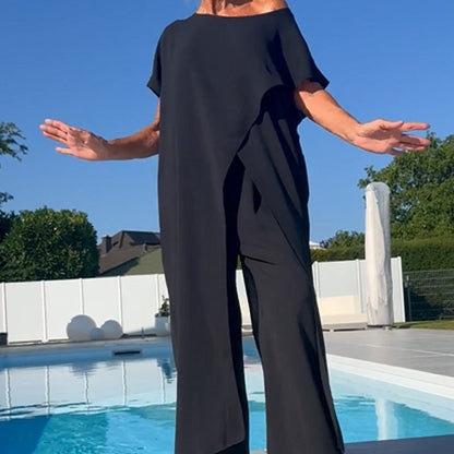 Nareva | Conjunto de dos piezas con top de manga corta y pantalón ancho