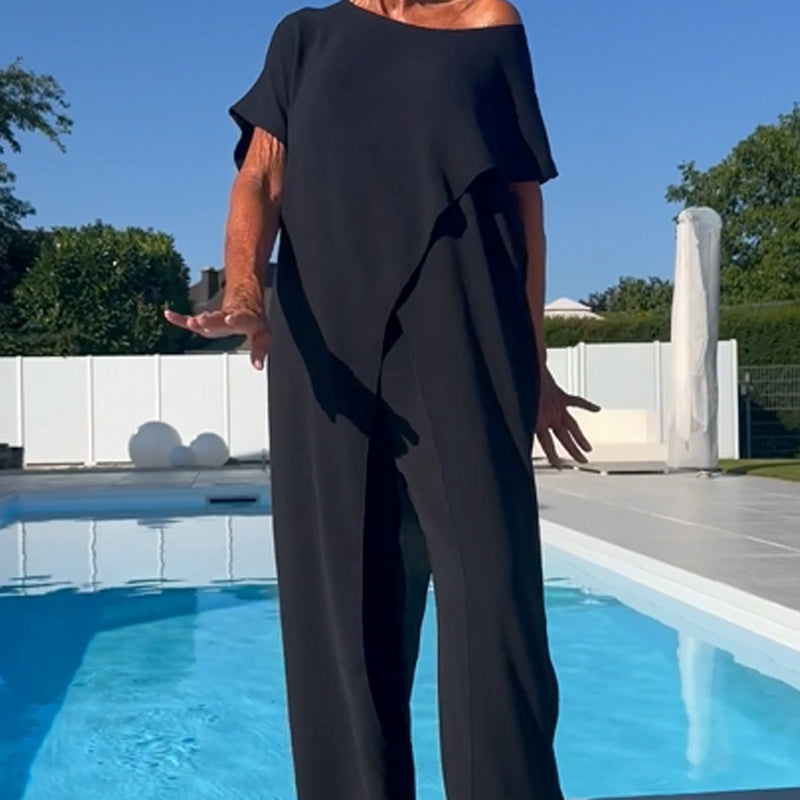 Nareva | Conjunto de dos piezas con top de manga corta y pantalón ancho