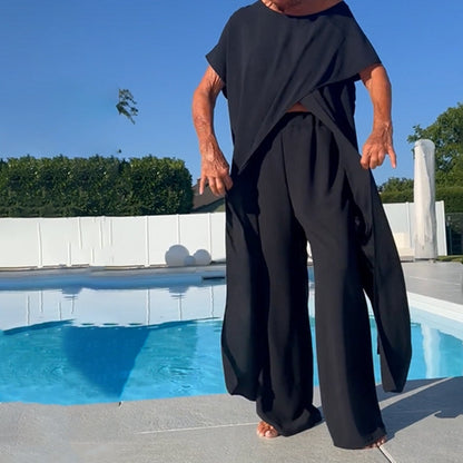 Nareva | Conjunto de dos piezas con top de manga corta y pantalón ancho