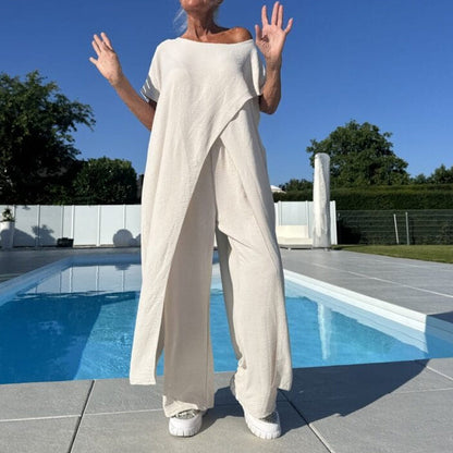 Nareva | Conjunto de dos piezas con top de manga corta y pantalón ancho