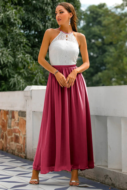 Isabel | Vestido maxi de mujer con cuello halter y encaje