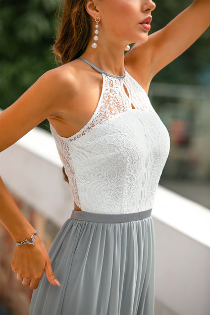 Isabel | Vestido maxi de mujer con cuello halter y encaje