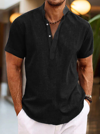 Renzo | Camiseta para hombre de manga corta con cuello henley y diseño casual