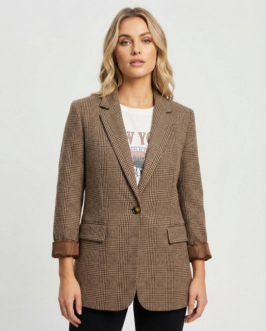 Griselina | Women's Plaid One-Button Blazer | Structured