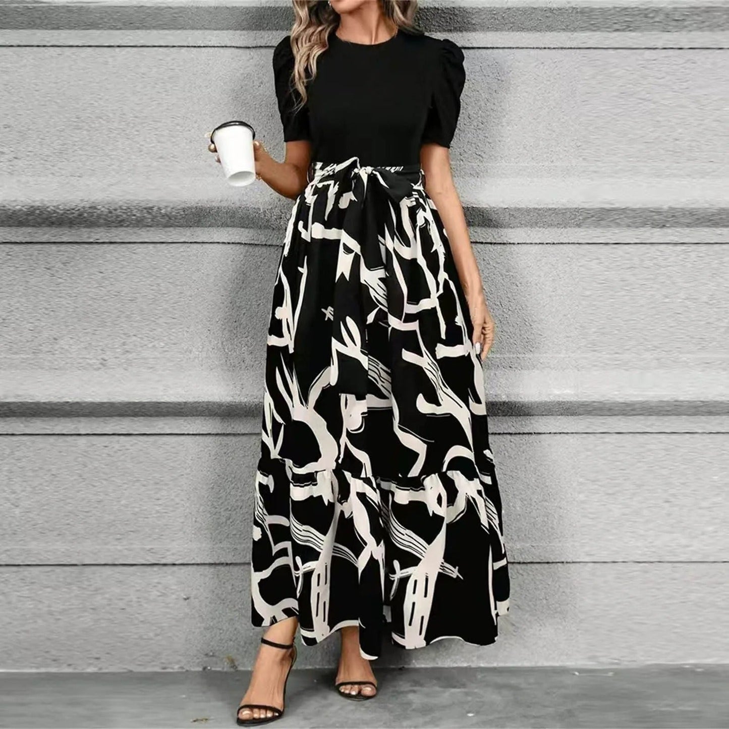 Blanca | Women's maxi dress with puff sleeves and bow