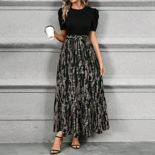 Blanca | Robe maxi pour femme avec manches bouffantes et nœud