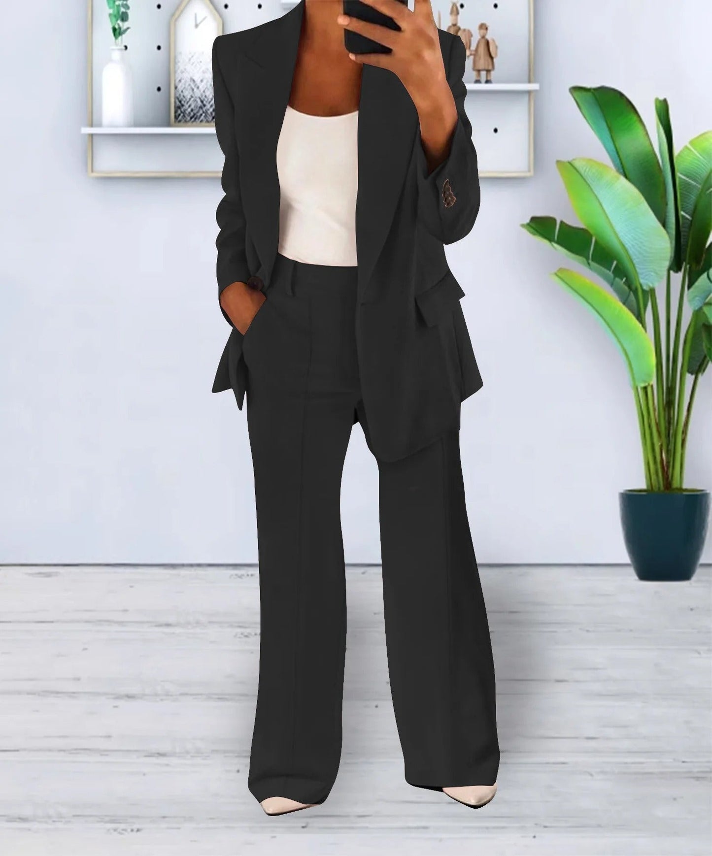 Clarimara | Ensemble femme un bouton avec pantalon large | Structuré