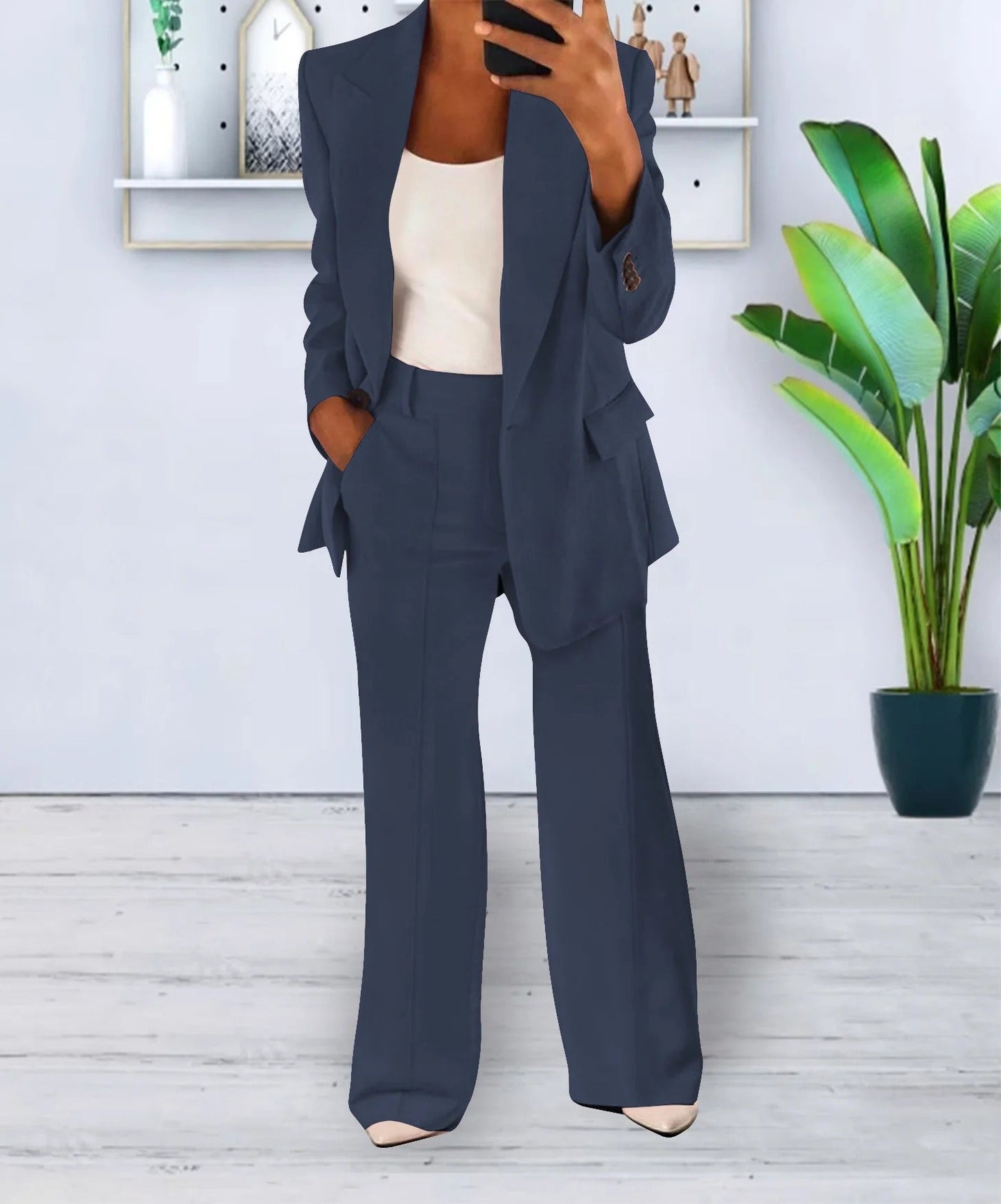 Clarimara | Ensemble femme un bouton avec pantalon large | Structuré