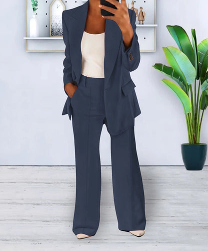 Clarimara | Ensemble femme un bouton avec pantalon large | Structuré