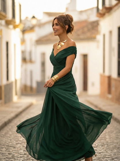 Leo | Elegant V-Neck Ruched Long Dress for Women | Wedding