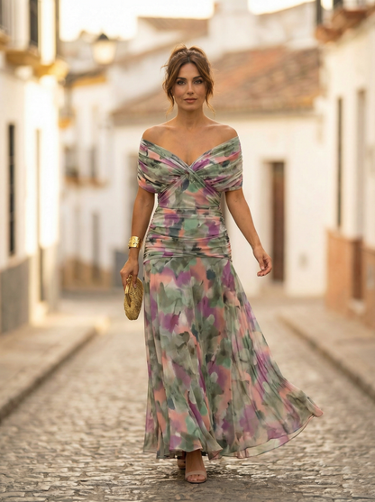 Leo | Elegant V-Neck Ruched Long Dress for Women | Wedding