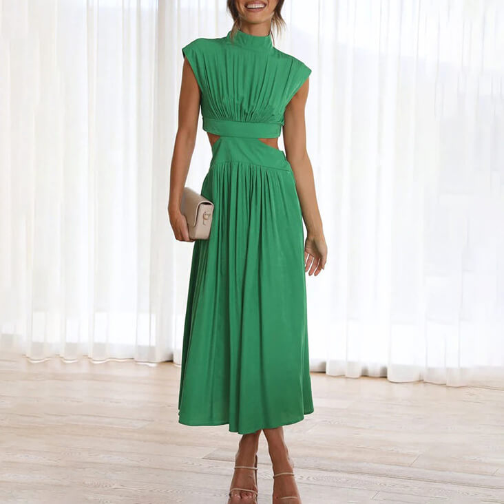 Natalia | Women's dress with high neck and waist cut