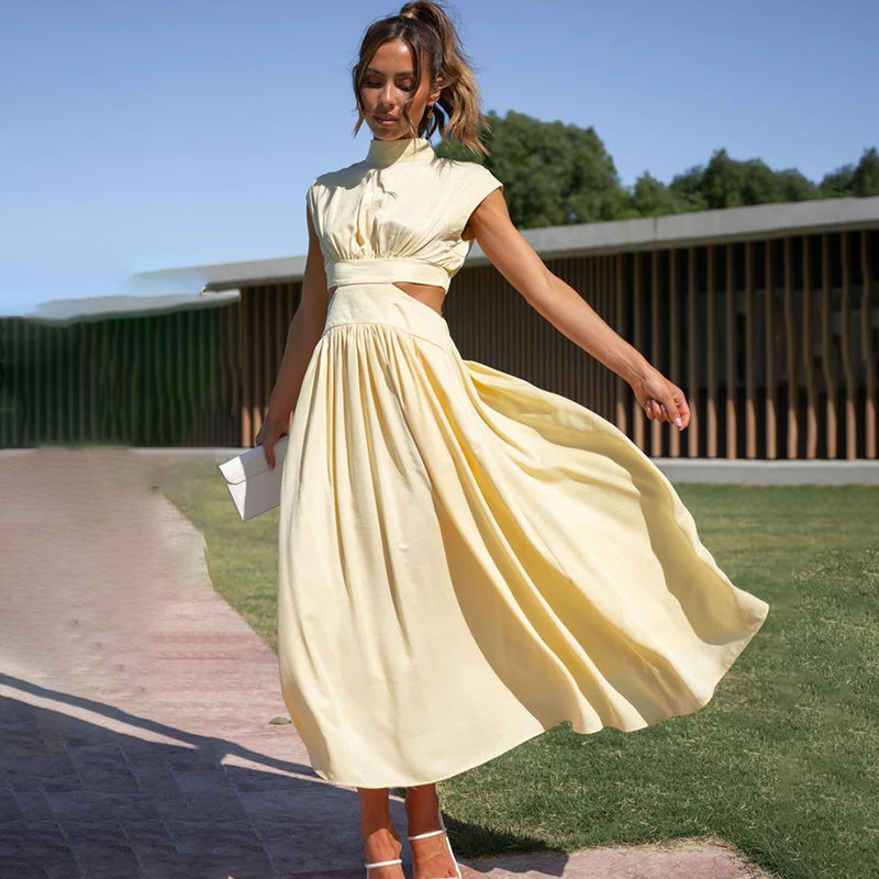 Raquel | Vestido midi con cintura recortada y frunces