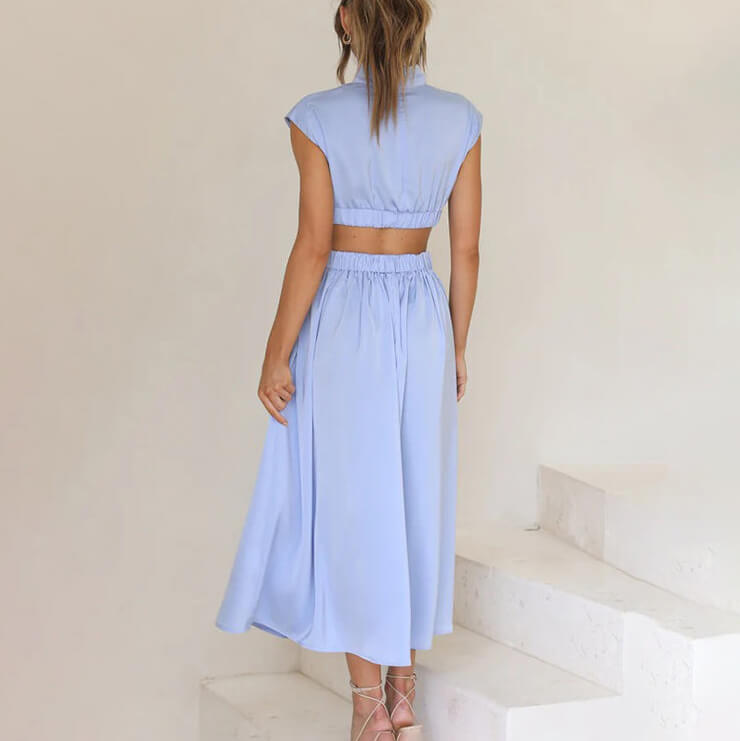 Natalia | Women's dress with high neck and waist cut