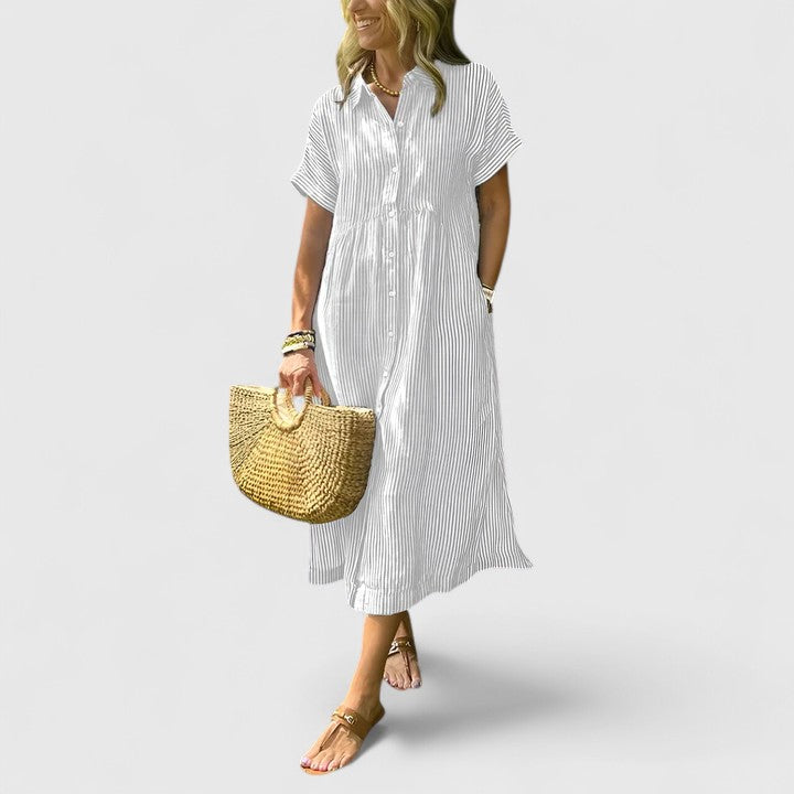 Cielo | Vestido midi con botones y manga corta recta