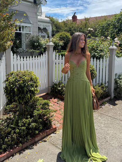 Selmira | Women's maxi dress with pleats and wedding-style halter neck