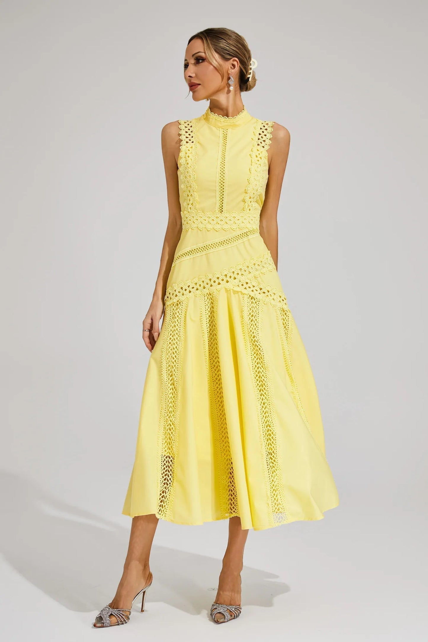 Selmara | Vestido midi para mujer de encaje sin mangas estilo boda