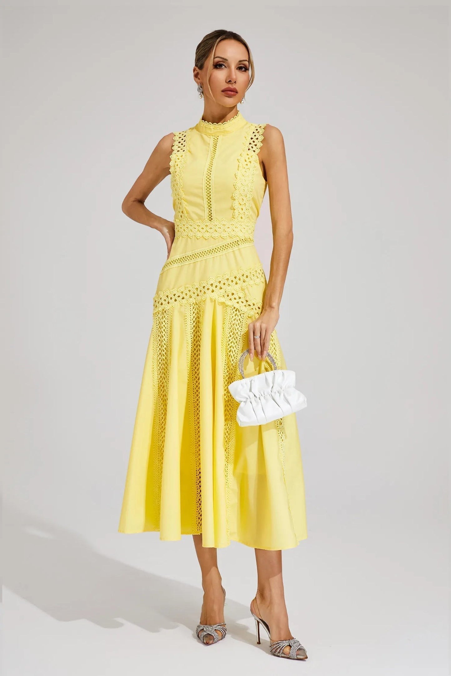 Selmara | Vestido midi para mujer de encaje sin mangas estilo boda