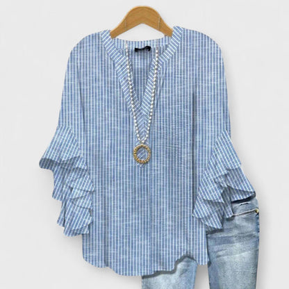 Violeta | Blusa floral para mujer con mangas de volantes y escote en V