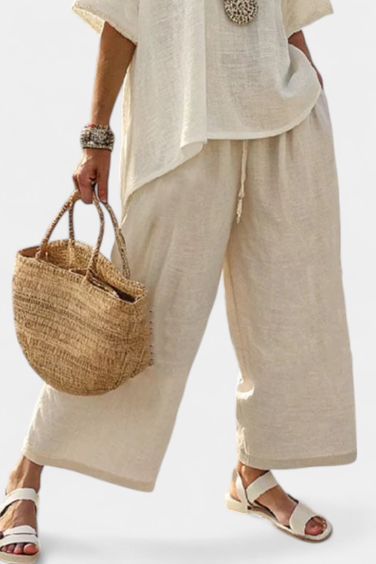 Eva | Conjunto para mujer con blusa asimétrica y pantalón ancho