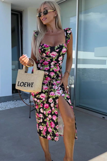 Elvara | Vestido midi para mujer con escote corazón y abertura lateral