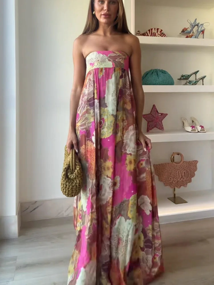 Lurevia | Women's strapless maxi wedding dress with floral design